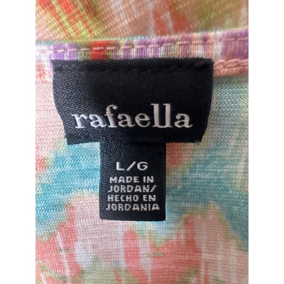 Rafaella Womens Large Shirt Coral Orange Green Cowl Neck Short Sleeve Boho Top - Picture 4 of 7